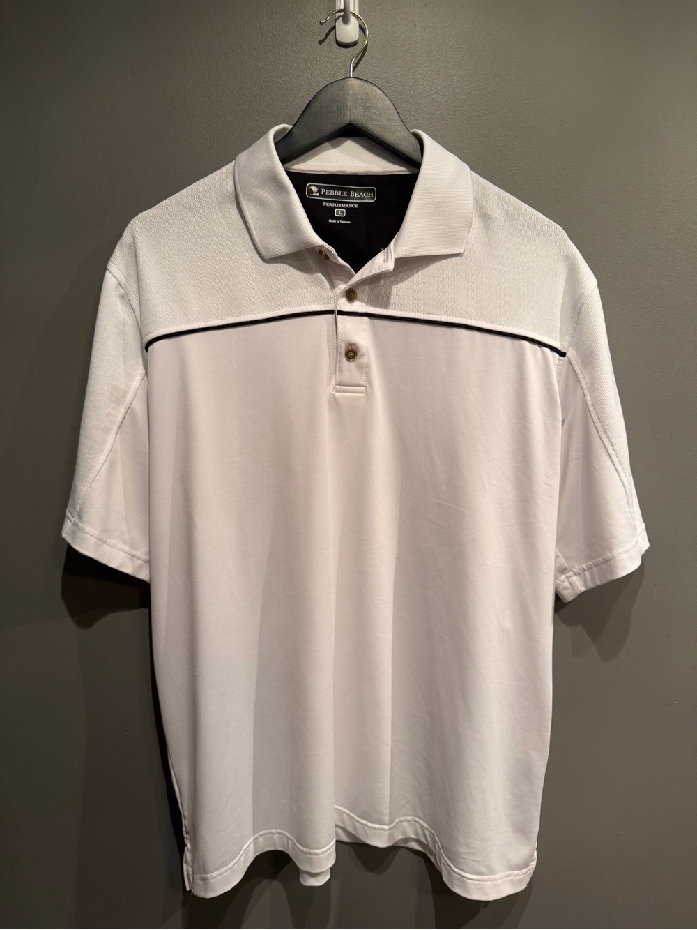 Pebble Beach Performance Polo Shirt Men’s Large White Golf Short Sleeve Athletic